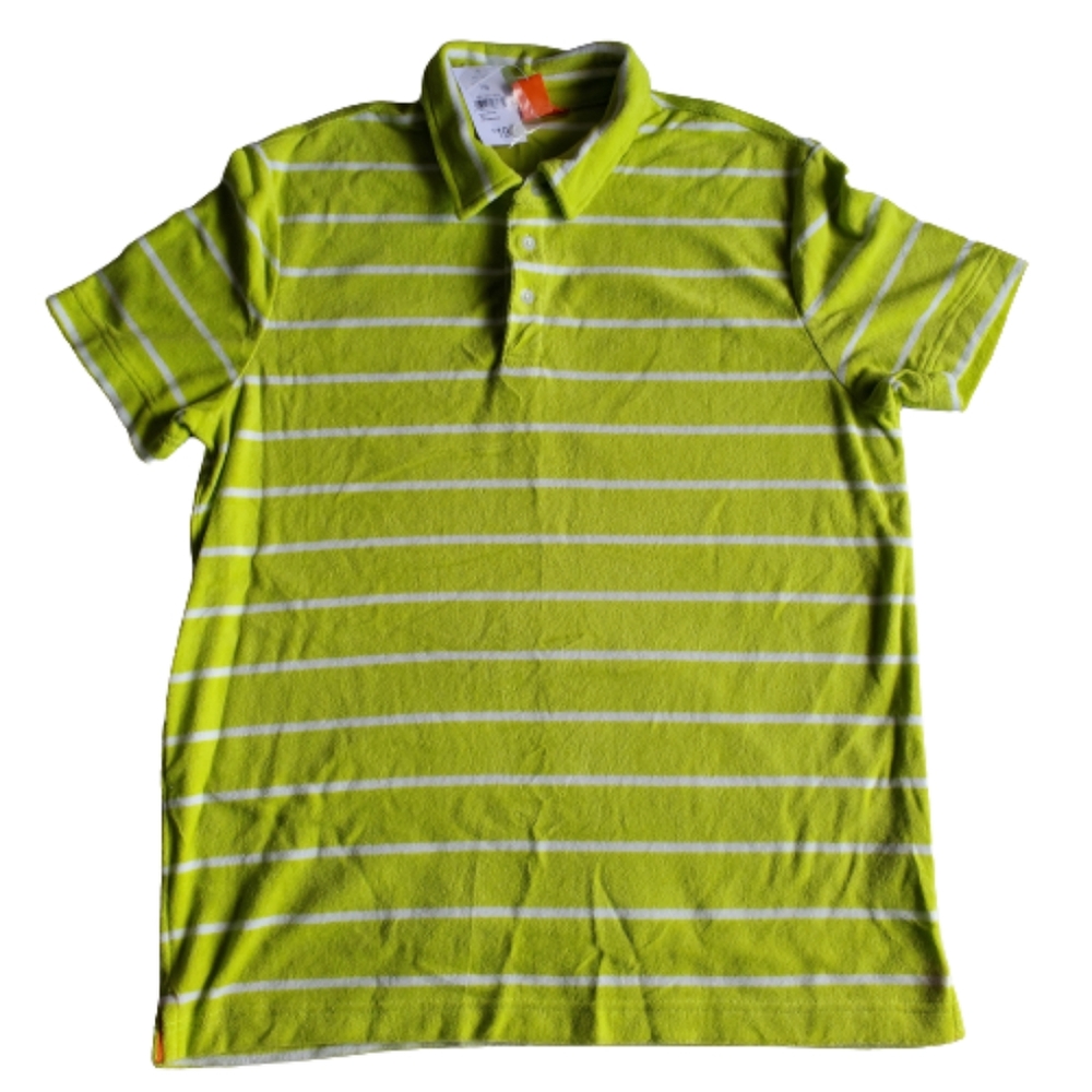 Joe Fresh Men's Terry Polo Striped Short Sleeve, Green, L